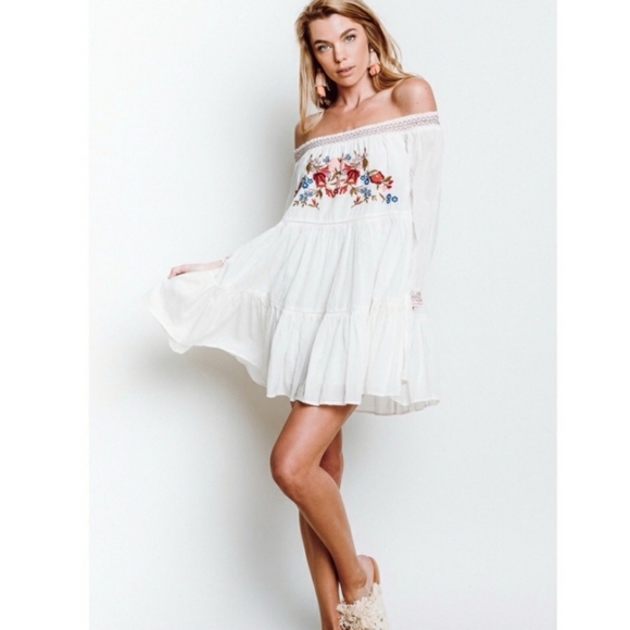 🤍Free People🤍Sunbeams Off-Shoulder Ivory Dress - Picture 2 of 3